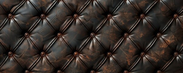 Fototapeta premium High-quality close-up image of a dark brown, vintage, tufted leather texture background. Perfect for design, backdrop, and decor purposes.