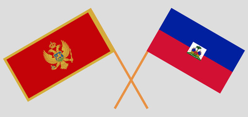 Crossed flags of Montenegro and Haiti. Official colors. Correct proportion