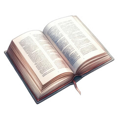 Obraz premium Open book with white pages and black text isolated on transparent background