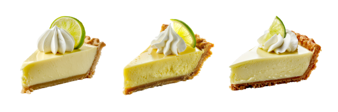 Key Lime Pie Slices with Whipped Cream and Lime Wedge Isolated on Transparent Background