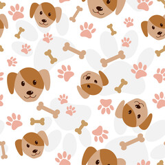 Cute dog seamless pattern. Seamless pattern with head of dog and paws. Cute vet seamless pattern