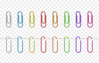 Vector set of realistic paper clips png. Attached paper clips, paper clips. Multi-colored paper clips png.