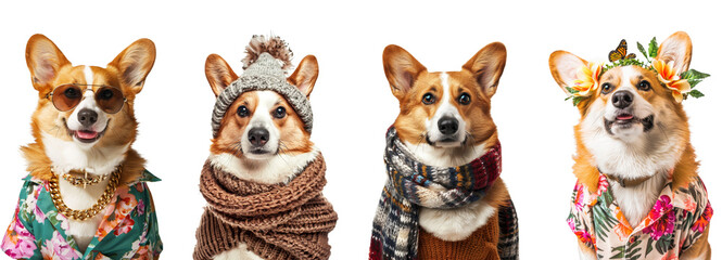 Obraz premium Seasonal pembroke welsh corgi dog portraits isolated on transparent background