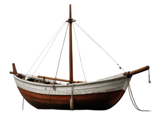 old wooden boat isolated on transparent background
