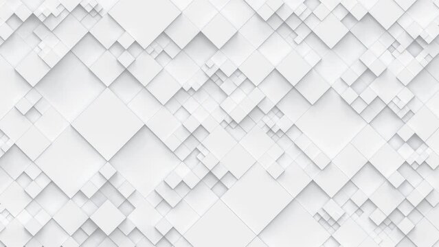 Abstract motion background from random moving white squares. Abstract square background. Seamless loop animation