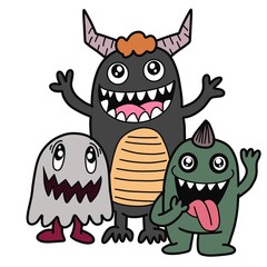 Hand-drawn illustrations, monsters doodle, Hand Drawn cartoon monster illustration,Cartoon crowd doodle hand-drawn Doodle style.