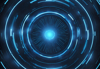 Futuristic blue circular technology lines on dark background.AI generated
