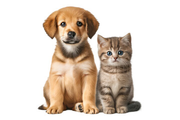 Fototapeta premium Adorable Puppy and Kitten Sitting, Isolated on Transparent Background