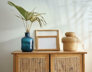 High quality image of a picture frame on rattan cabinet