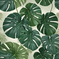 Monstera leaves close up arranged in different directions, creating a background and texture