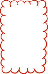 Cute curly decorative vector frame. A clipart element in hand-drawn style. Isolated decoration in red color. Suitable for wedding or birthday invitation, poster, menu, greeting card.