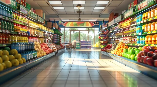 Captivating CG 3D Grocery Store Aisle with Meticulous Product Placement  Dynamic Perspective  and Inviting Atmosphere