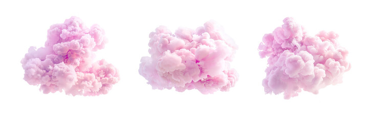 Fototapeta premium Three Pink Fluffy Clouds Isolated on Transparent Background