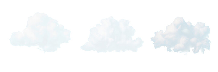 Three White Fluffy Clouds Isolated on Transparent Background