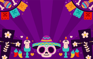 Fototapeta premium Day of the dead party background vector with stripes