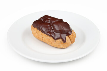 Eclair in chocolate glaze lies