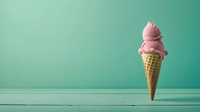 Un cono gelato rosa chiaro su sfondo azzurro