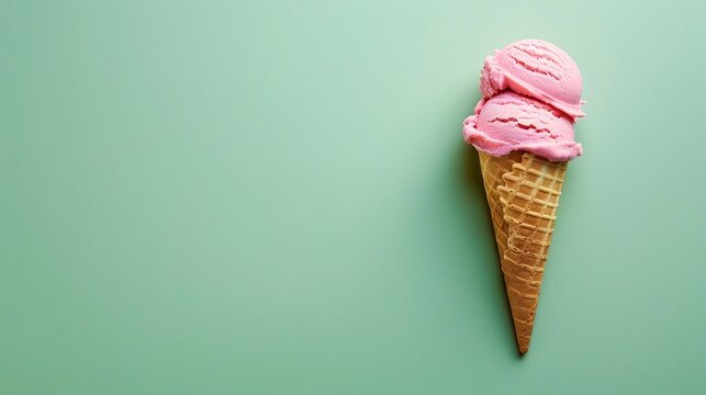 Un cono gelato rosa chiaro su sfondo azzurro