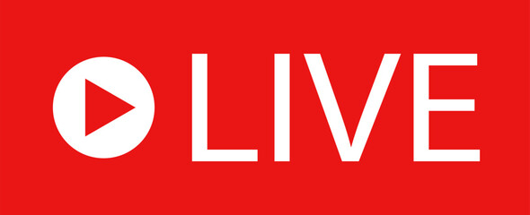 Live streaming icon . Live broadcast video broadcasting icon. Red button sign for news, shows, video, TV, movies. Vector illustration .