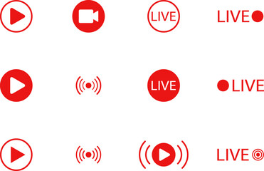 Live streaming icon . Live broadcast video broadcasting icon. Red button sign for news, shows, video, TV, movies. Vector illustration .