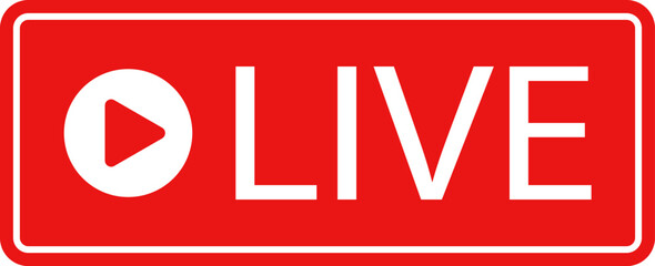 Live streaming icon . Live broadcast video broadcasting icon. Red button sign for news, shows, video, TV, movies. Vector illustration .