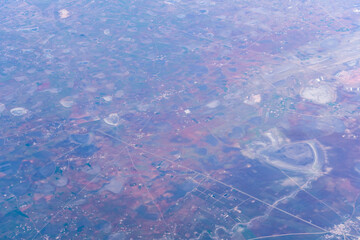 Plane Window View, Aircraft Fly Landscape, Looking from Plane Cabin, Plane Window Aerial View
