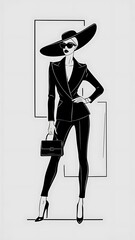 Black Line Trendy Line Art Woman