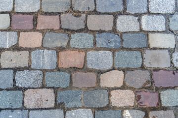 Old Stone Pavement Texture Background, Ancient Granite Cobblestone Road Pattern, Block Sidewalk