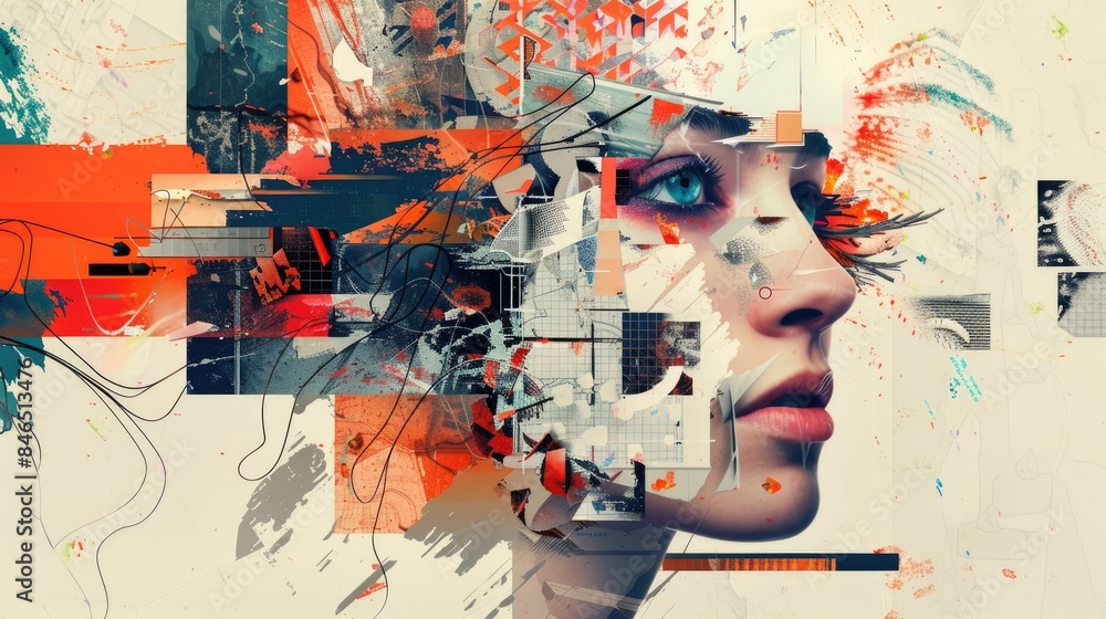 Poster artistic data visualization with mixed media elements and creative layout
