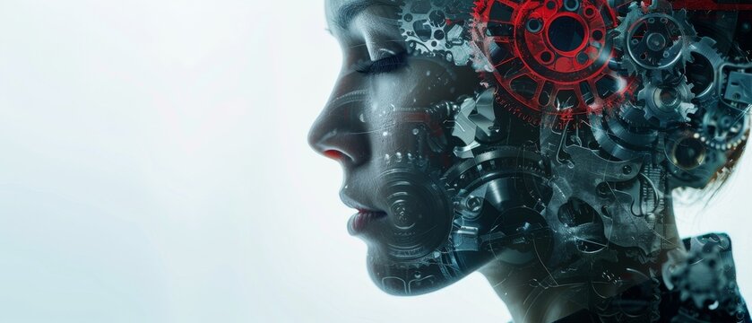 Ergonomics and Human Factors close up, focus on, copy space Clear, dynamic look Double exposure silhouette with ergonomic tools and human forms