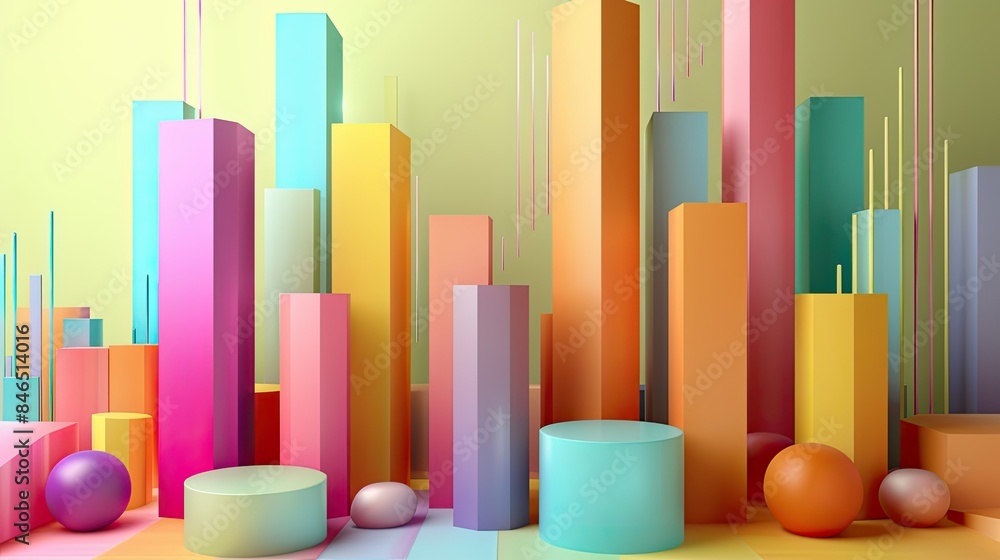 Poster colorful bar graph with modern design elements on a light background