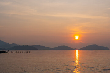Nature beautiful Light Sunset or sunrise over sea, Colorful dramatic majestic scenery Sky with Amazing clouds and waves in sunset sky