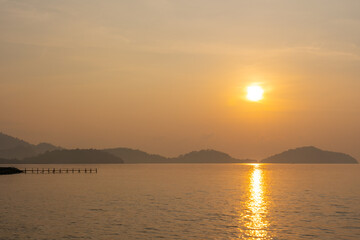 Nature beautiful Light Sunset or sunrise over sea, Colorful dramatic majestic scenery Sky with Amazing clouds and waves in sunset sky