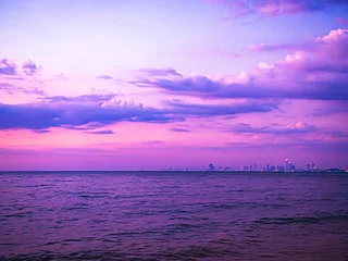 Fototapeten Lila Sky Purple Background Sunset Ocean Pastel Gradient Pink Backdrop Light Sunrise Eventing Sunshine Twilight Landscape Natural Cloudscape Rainbow Spring Season Summer Card Travel, Morning Weather.  © wing-wing