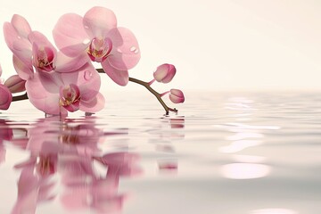 Orchid flowers placed near a shallow pool of water