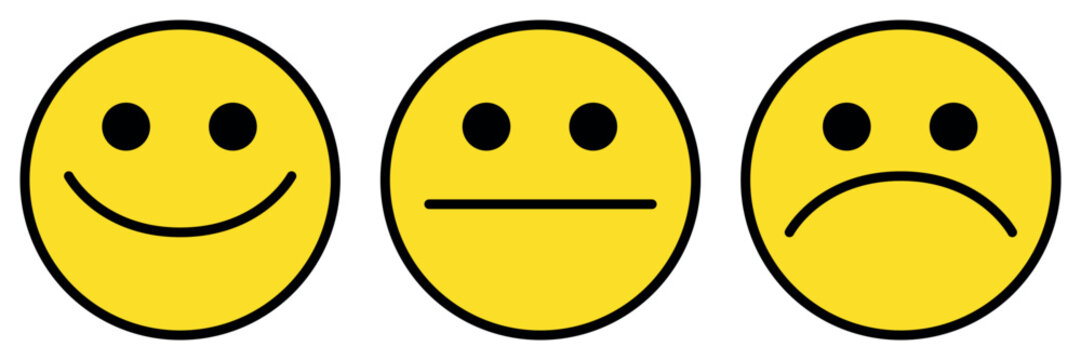 Naklejki emoticon icon set, three emoji - happy, sad and neutral, symbol of smiley face, color vector illustration
