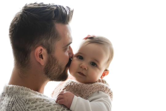 Man Kissing Baby with Affection Isolated on Transparent Background