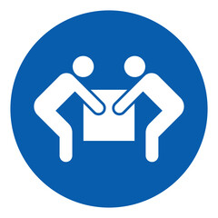 ISO mandatory safety signs use two person lift symbol and pictogram only size 1 x 1 round shape