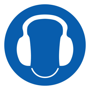 ISO mandatory safety signs wear ear protection symbol and pictogram only size 1 x 1 round shape