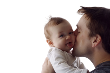 Loving Man Kissing Baby on Cheek Isolated on Transparent Background