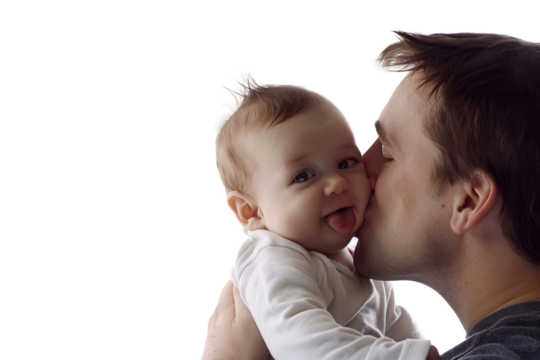 Loving Man Kissing Baby on Cheek Isolated on Transparent Background