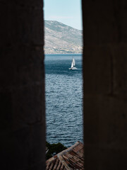 sailboat ocean view from the window of the castle