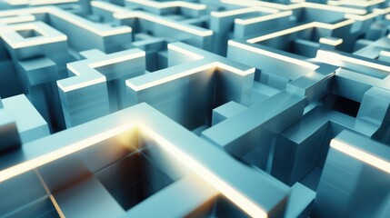3D background abstract with a maze of interlocking cubes and light reflections