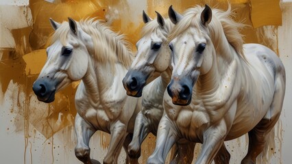 painting illustration of three white horses