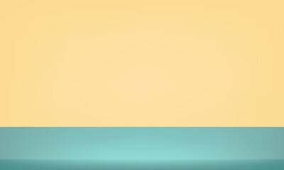 Fototapeta premium Yellow and green background. Studio background two tone color studio room background. Minimal 3d shelf. Room in the 3d. Space for selling products on the website. Vector illustration.