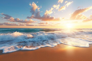 Fototapeta premium The beach and waves at sunset