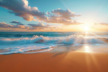 Obraz premium The beach and waves at sunset