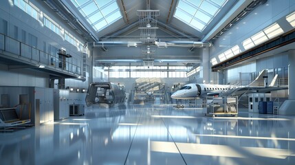 Fototapeta premium Aerospace manufacturing facility with aircraft components