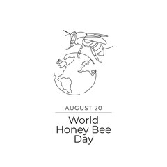 world bee day vector illustration for celebration. world bee day with globe and bee design. bee illustration. line art. continuous line.