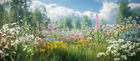 Wildflowers blooming in a picturesque summer meadow.